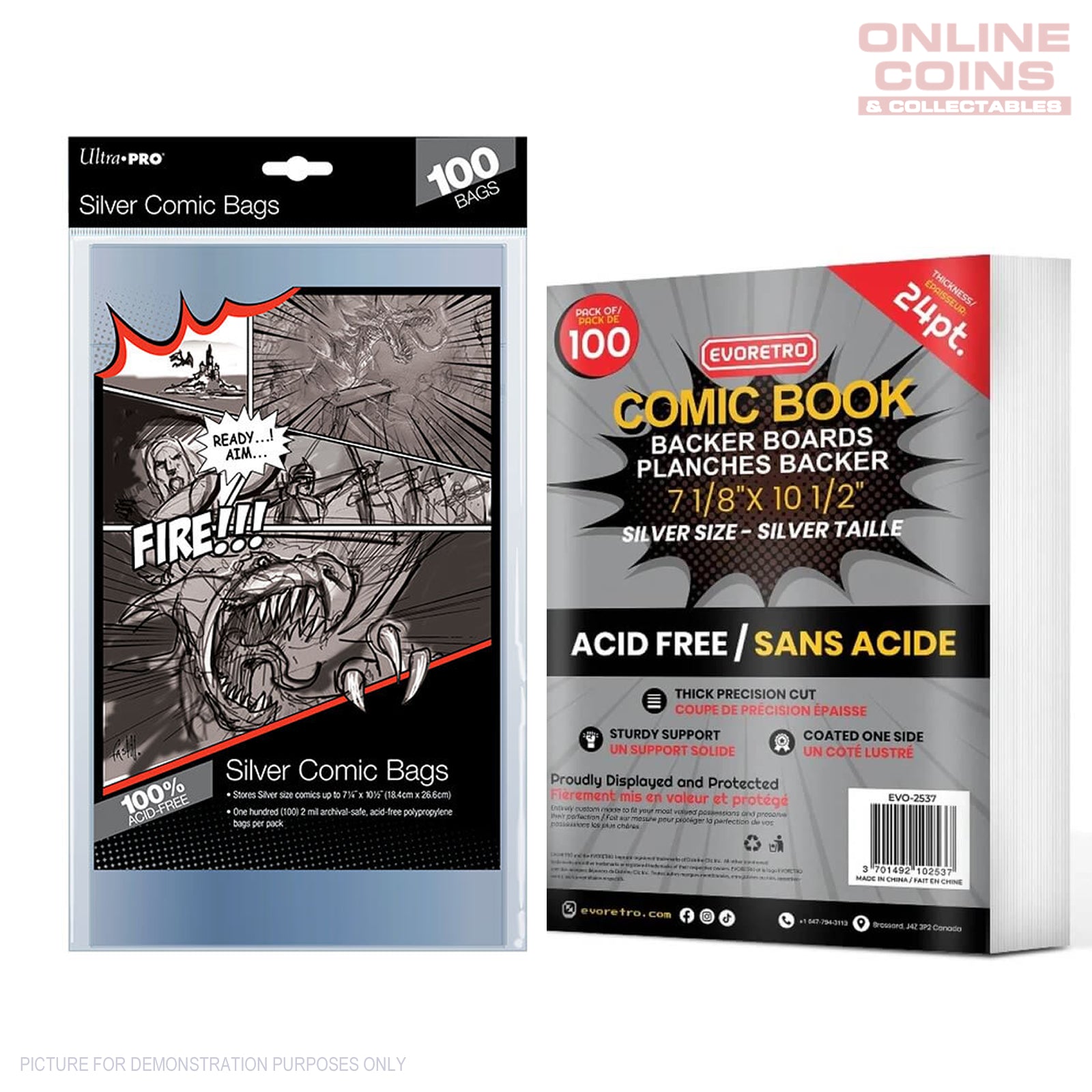 COMIC COMBO - ULTRA PRO EVORETRO - Standard SILVER Size Comic Bags & Backing Boards x 100